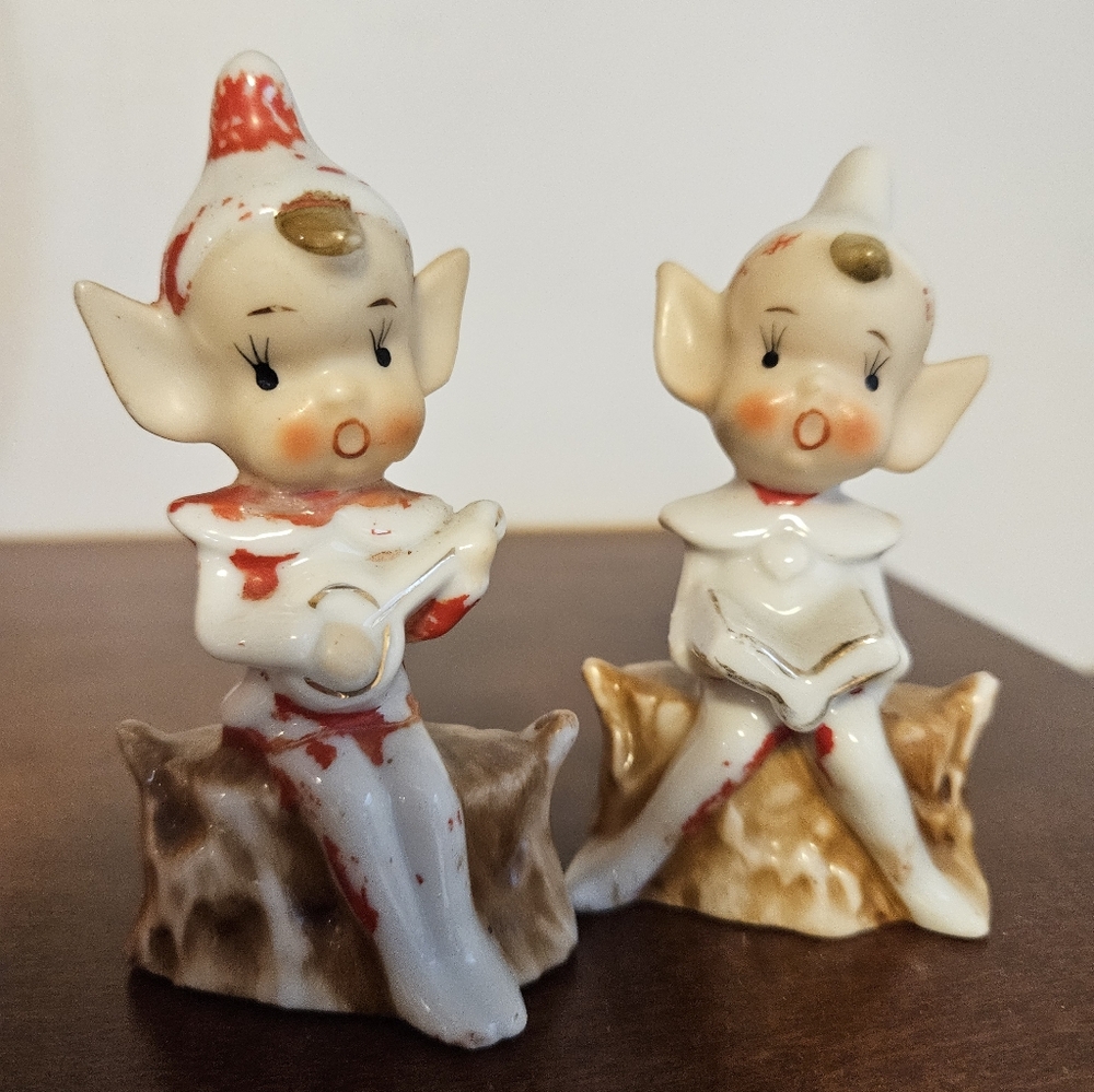 Vintage Japan Pixie Elf Figurines Set Of 2
